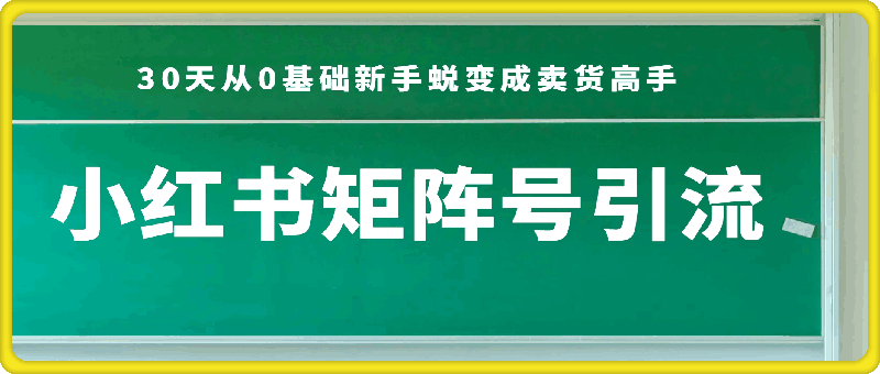 小红书矩阵号引流，适用于电商、微商、实体门店，30天从0基础新手蜕变成卖货高手